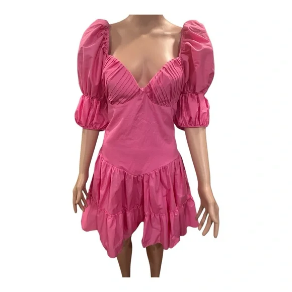 Peixoto Vibrant Pink Puff Sleeve Mini Dress - Picture 4 of 6